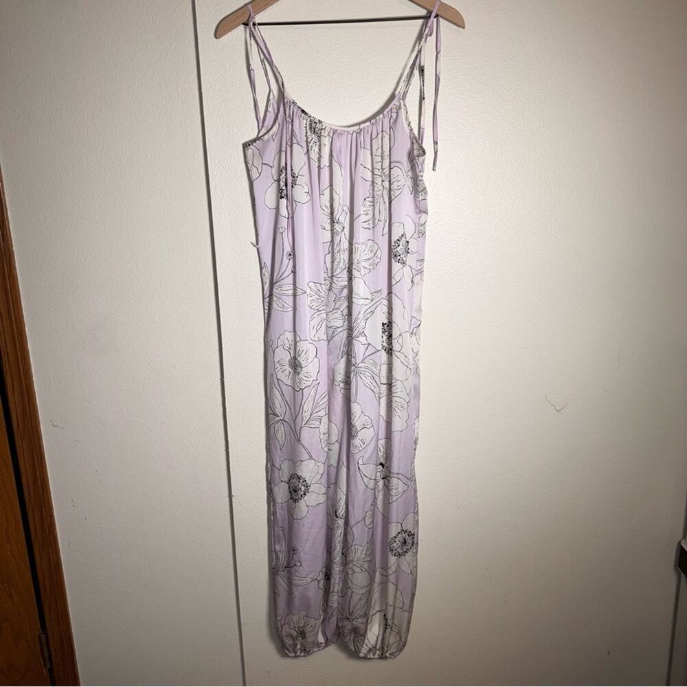 VICTORIAS SECRET Floral Satin Jumpsuit drop-waist harem pan w tie shoulders XS - Picture 2 of 5
